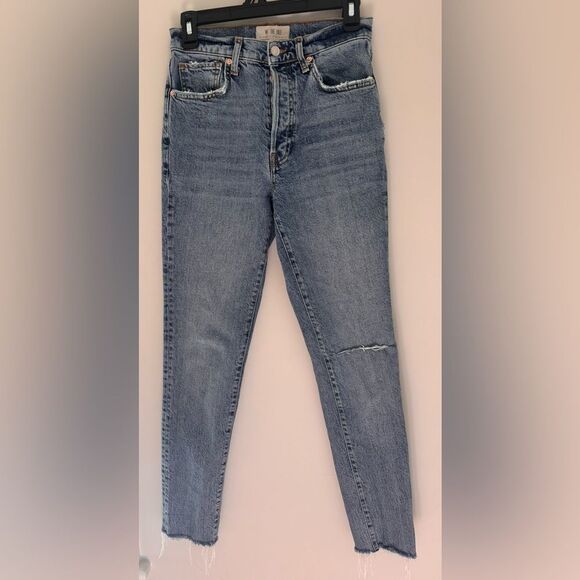 Free People Denim - Free People Ankle Length High Rise Jeans, Women's 26 frayed bottoms light wash